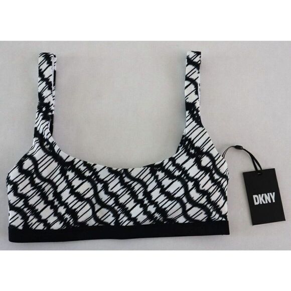 DKNY DI2TP462 Women's Sz XS Black/White Printed Square-Neck Bikini Top $68 - Picture 1 of 6